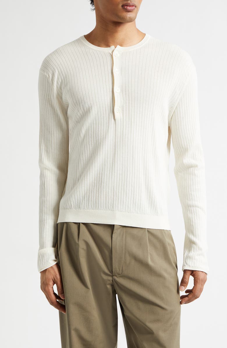 OUR LEGACY Fine Knit Cotton Crepe Henley, Main, color, Ivory Cotton Crepe