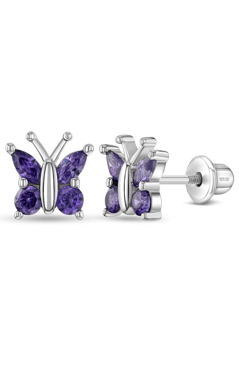 In Season Jewelry Dainty Cubic Zirconia Butterfly Earrings, Main, color, Purple