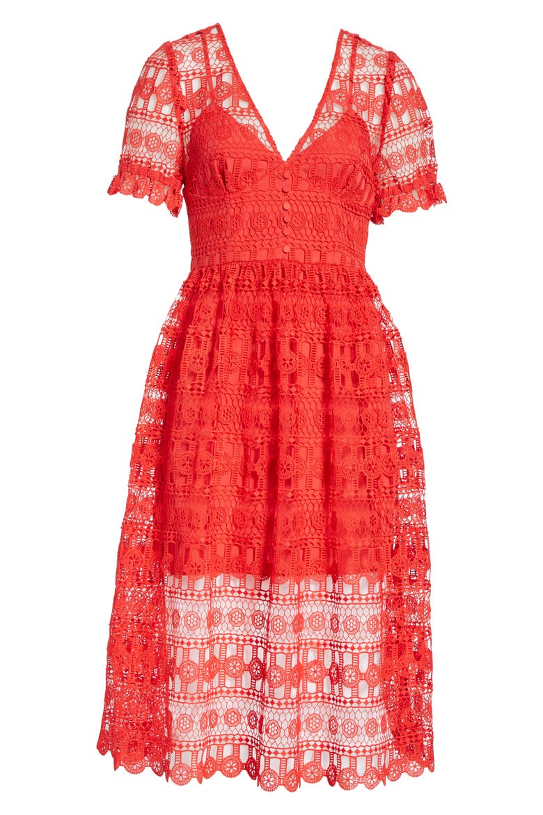 Lace Midi Dress, Alternate, color, RED