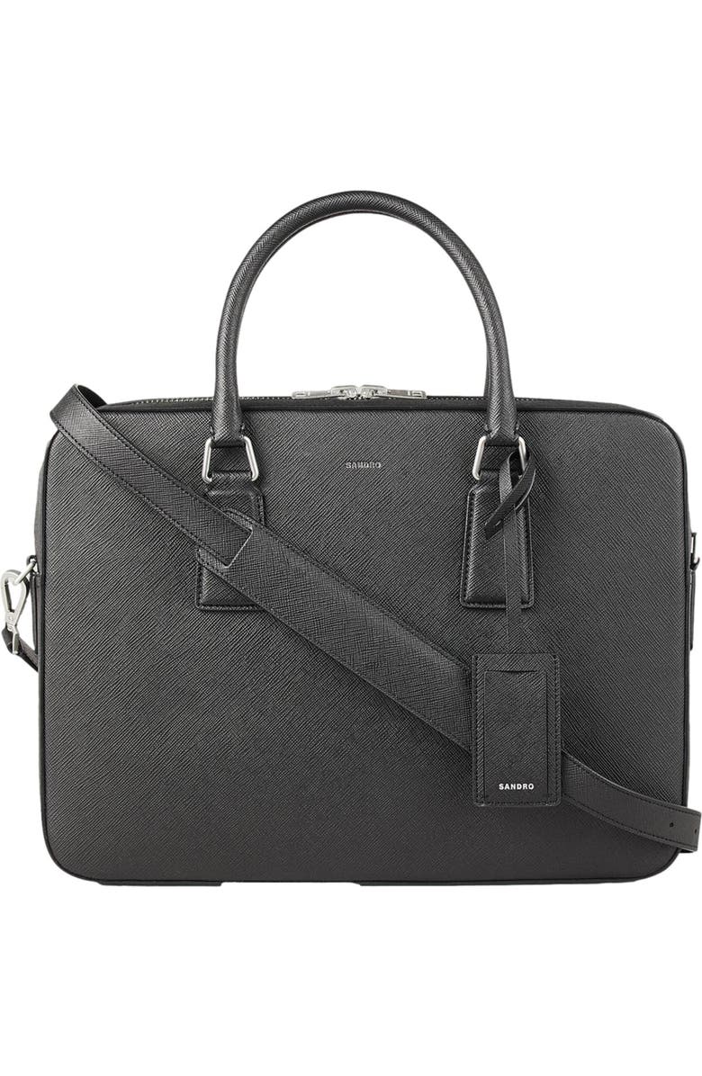 SANDRO Reconstituted leather briefcase, Main, color, Black