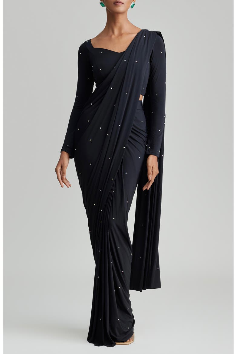 Five Second Beaded Saree, Main, color, BLACK