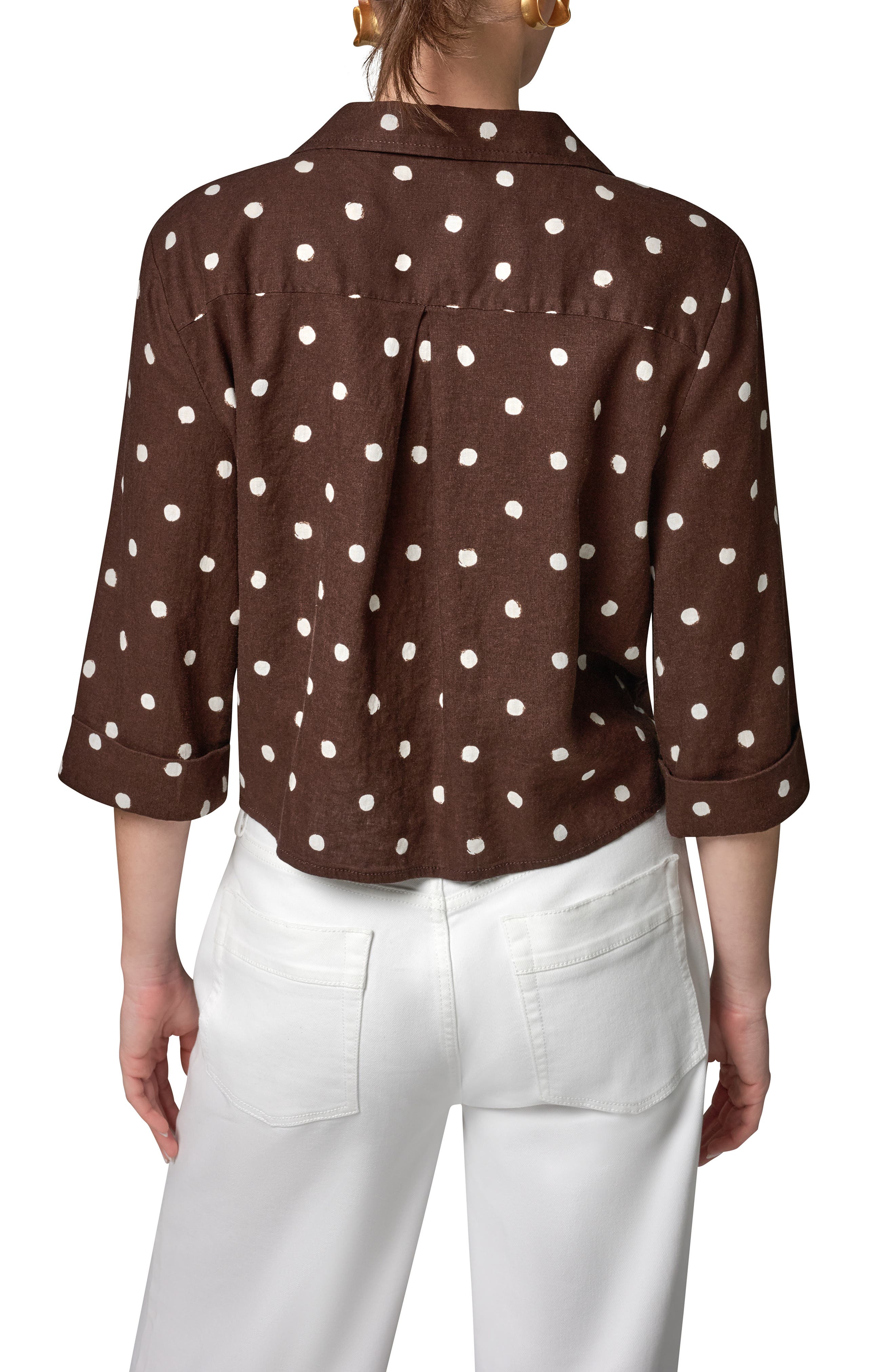 Polka Dot Linen Blend Tie Front Top - image 2