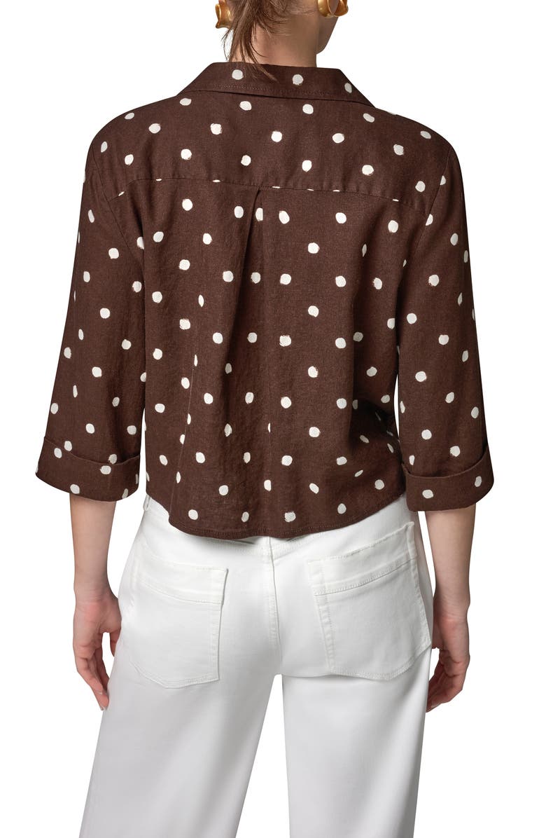 Donna Karan New York Polka Dot Linen Blend Tie Front Top, Alternate, color, Canyon Distressed Dot