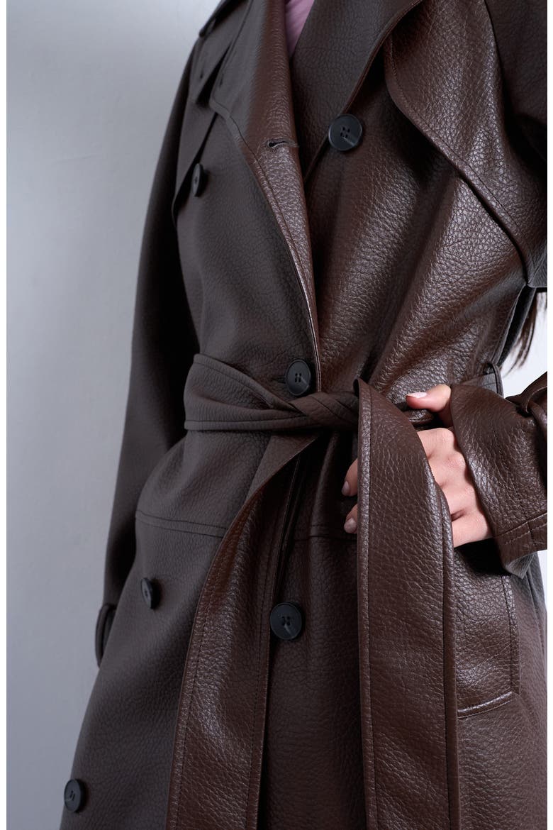 Pebble Faux Leather Trench Coat, Alternate, color, BROWN