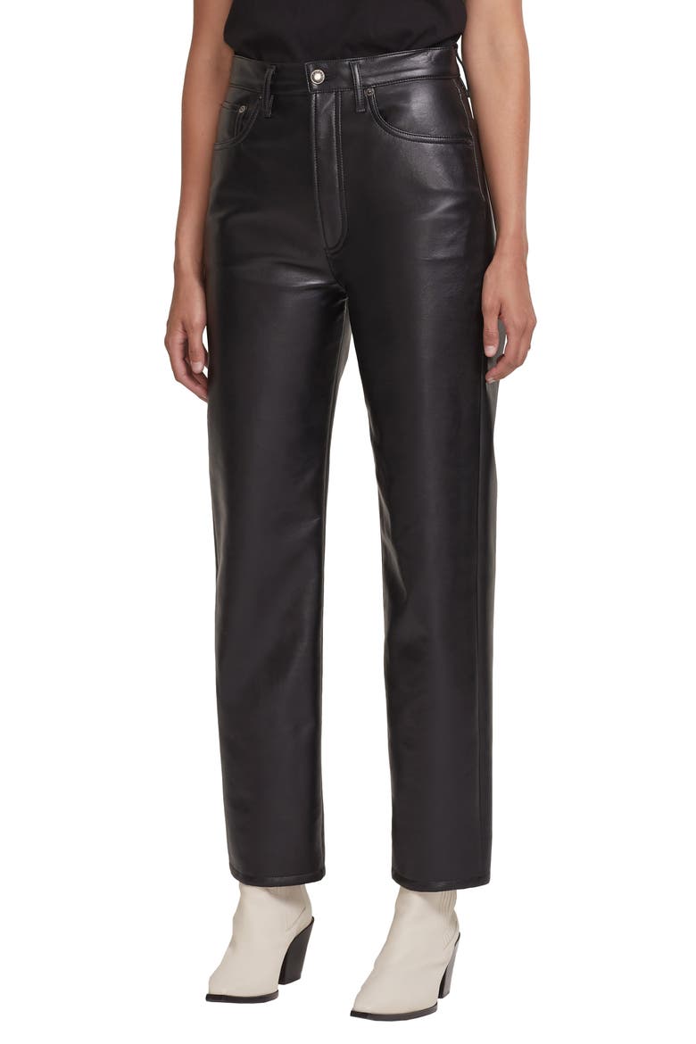 '90s Pinch Waist Recycled Leather High Waist Pants, Main, color, DETOX BLACK