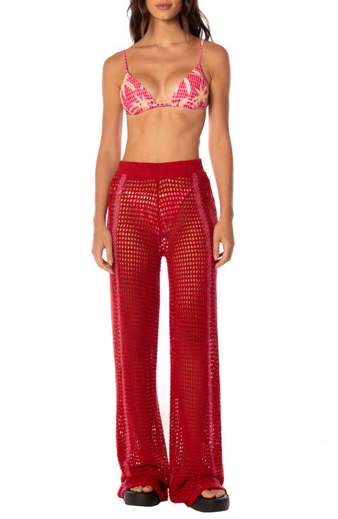 Flame Coral Novelle Crochet Cover-Up Pants