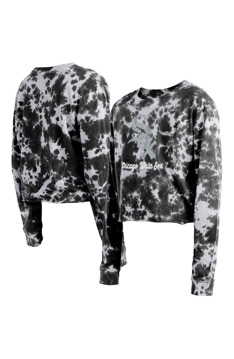 New Era Women's New Era Black Chicago White Sox Tie-Dye Cropped Long Sleeve T-Shirt, Main, color, Black