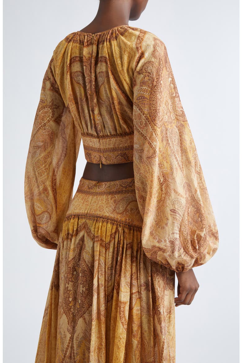 Wanderlust Metallic Paisley Cotton & Silk Crop Top, Alternate, color, TAPESTRY MUSTARD MULTI