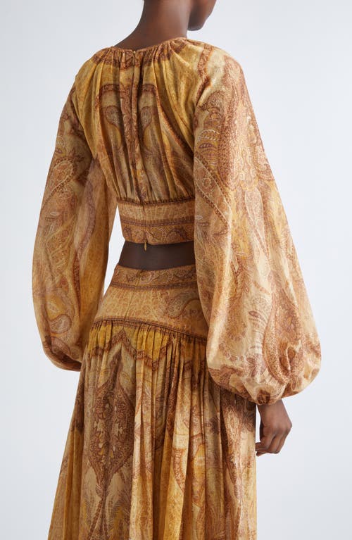 Zimmermann Wanderlust Metallic Paisley Cotton & Silk Crop Top In Yellow