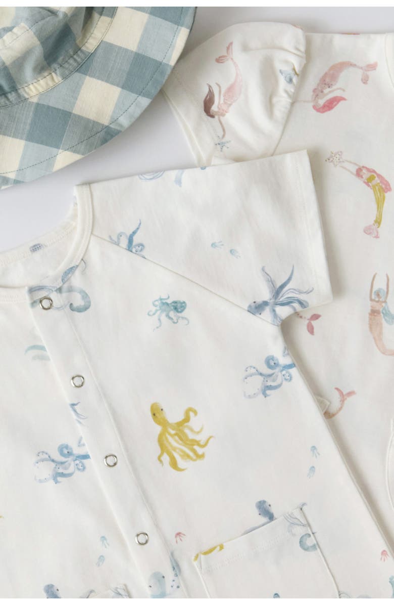 Pehr Patch Pocket Organic Cotton Romper, Alternate, color, Octopus Oasis