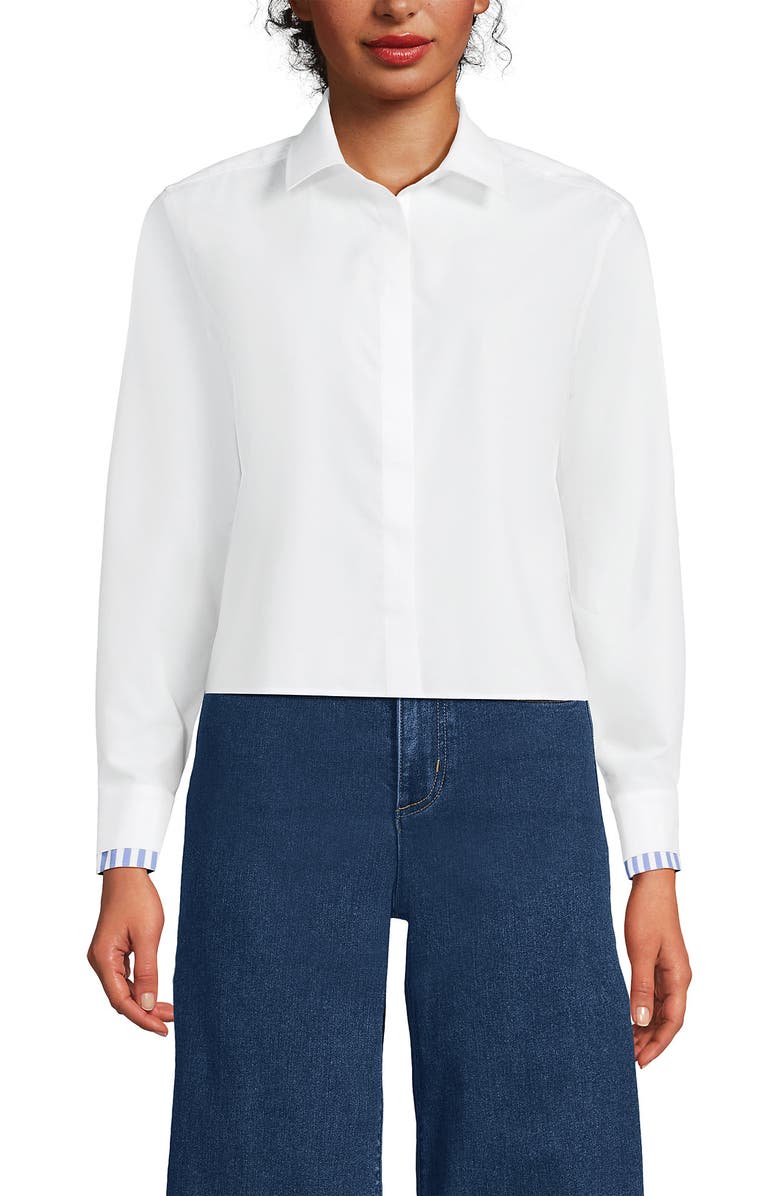 Lands' End Easy Care Shirt with Removable Bow, Alternate, color, White
