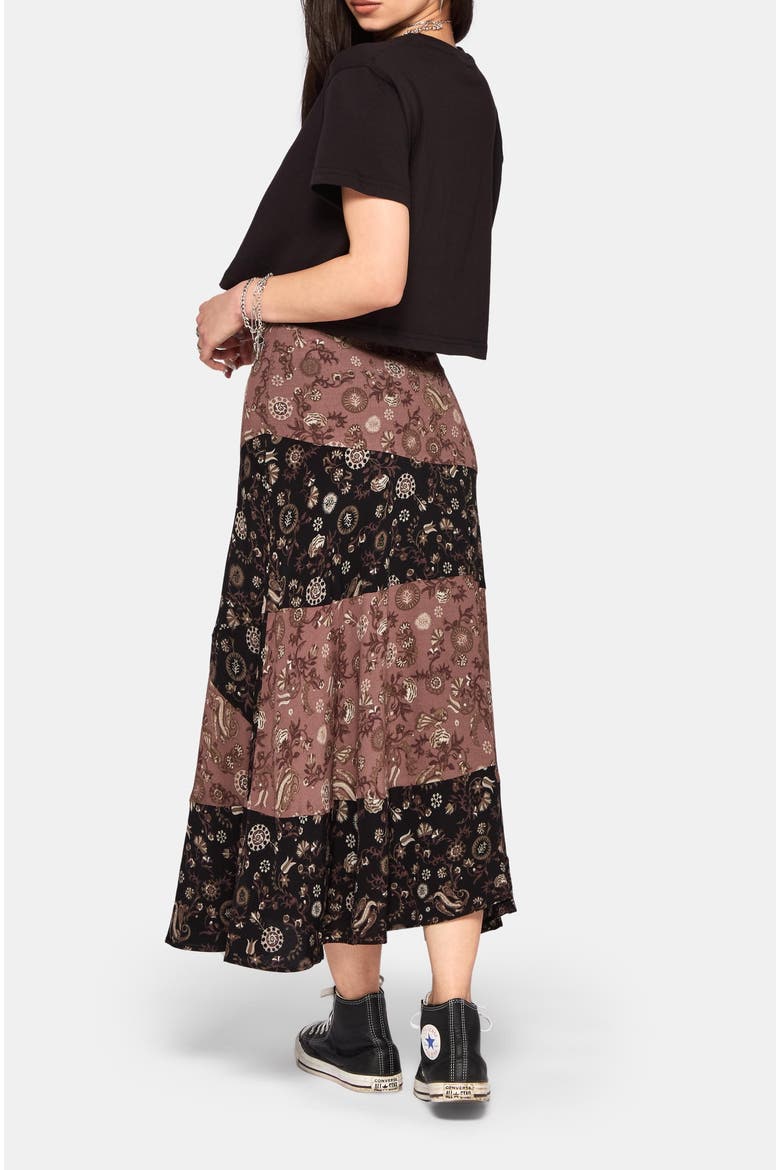 Sylra Ditsy Folk Spliced Midi Skirt, Alternate, color, Black