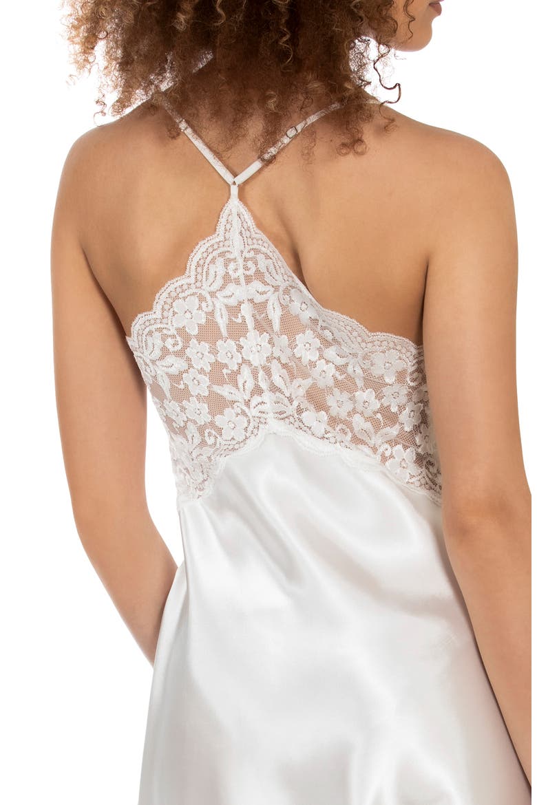 Lace & Satin Chemise, Alternate, color, IVORY