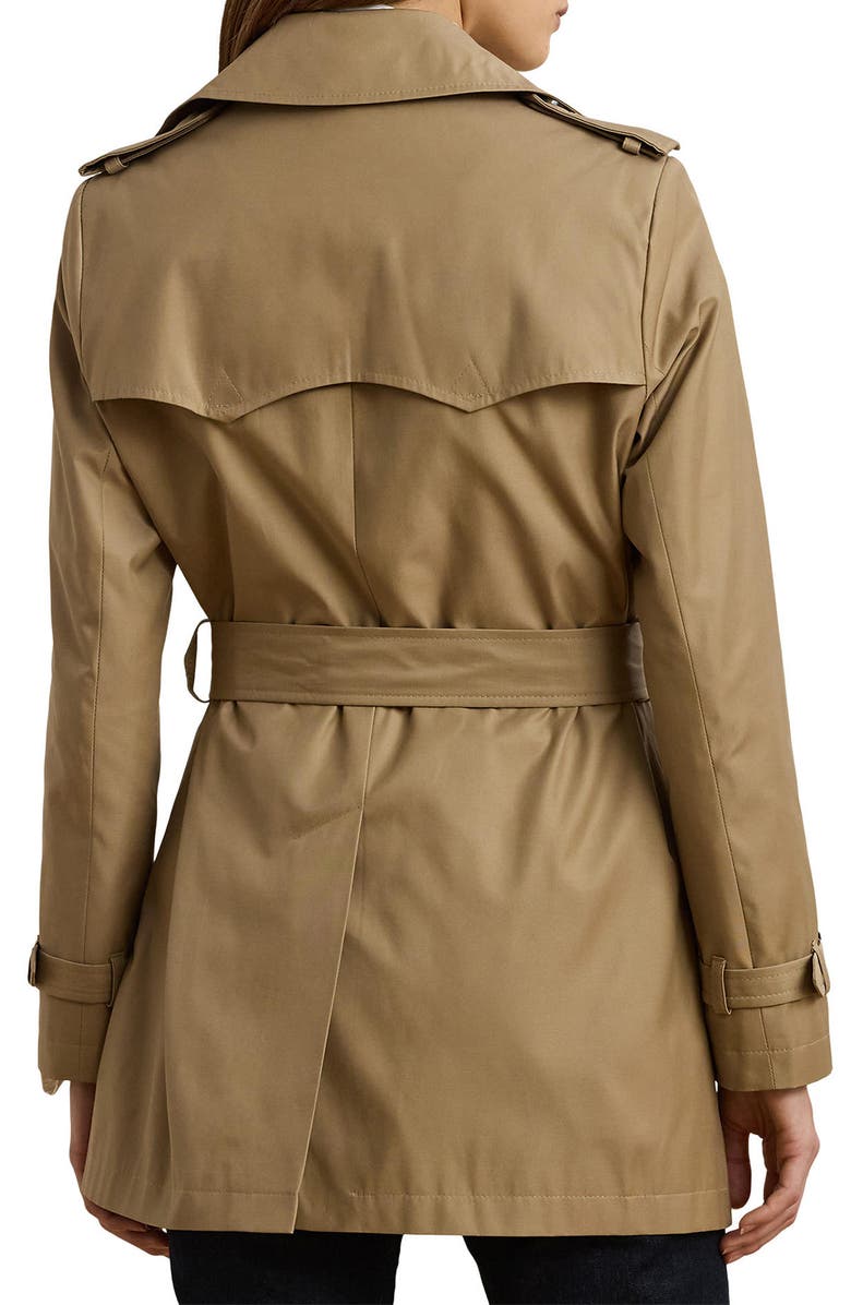 Lauren Ralph Lauren Short Double Breasted Trench Coat, Alternate, color, Birch Tan