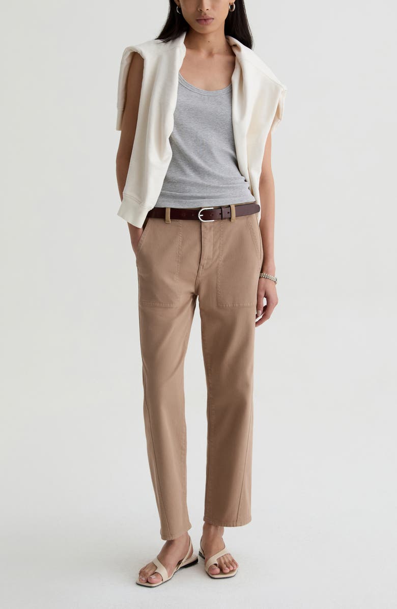 AG Analeigh High Waist Ankle Straight Leg Twill Pants, Alternate, color, Sulfur Light Taupe