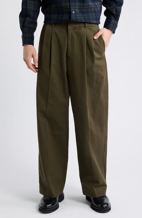Double Pleated Wide Leg Chino Pants