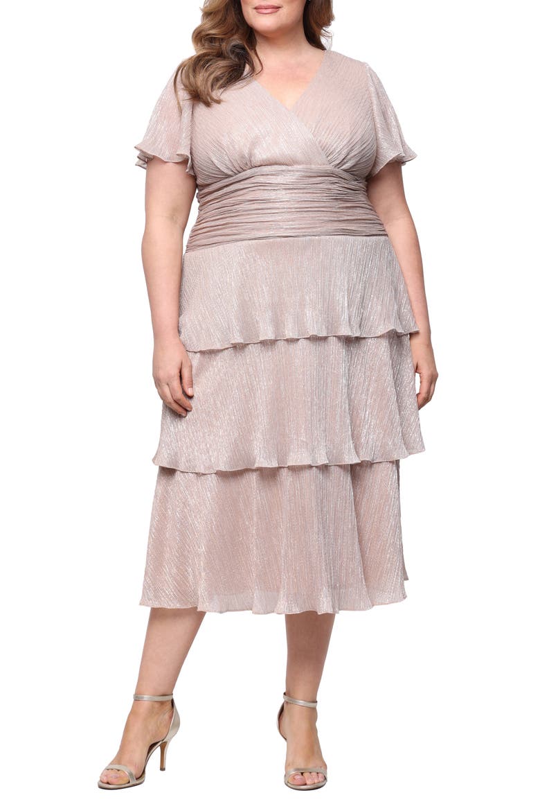 Metallic Surplice Neck Dress, Main, color, GOLD