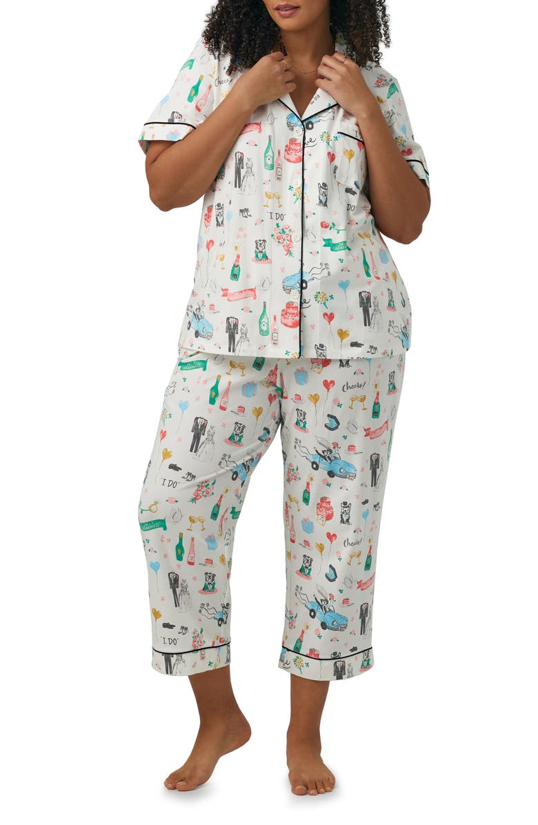 BedHead Pajamas Print Stretch Organic Cotton Jersey Crop Pajamas, Alternate, color, 