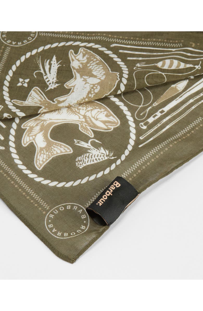Barbour Heritage Print Cotton Bandana Scarf, Alternate, color, Mid Olive
