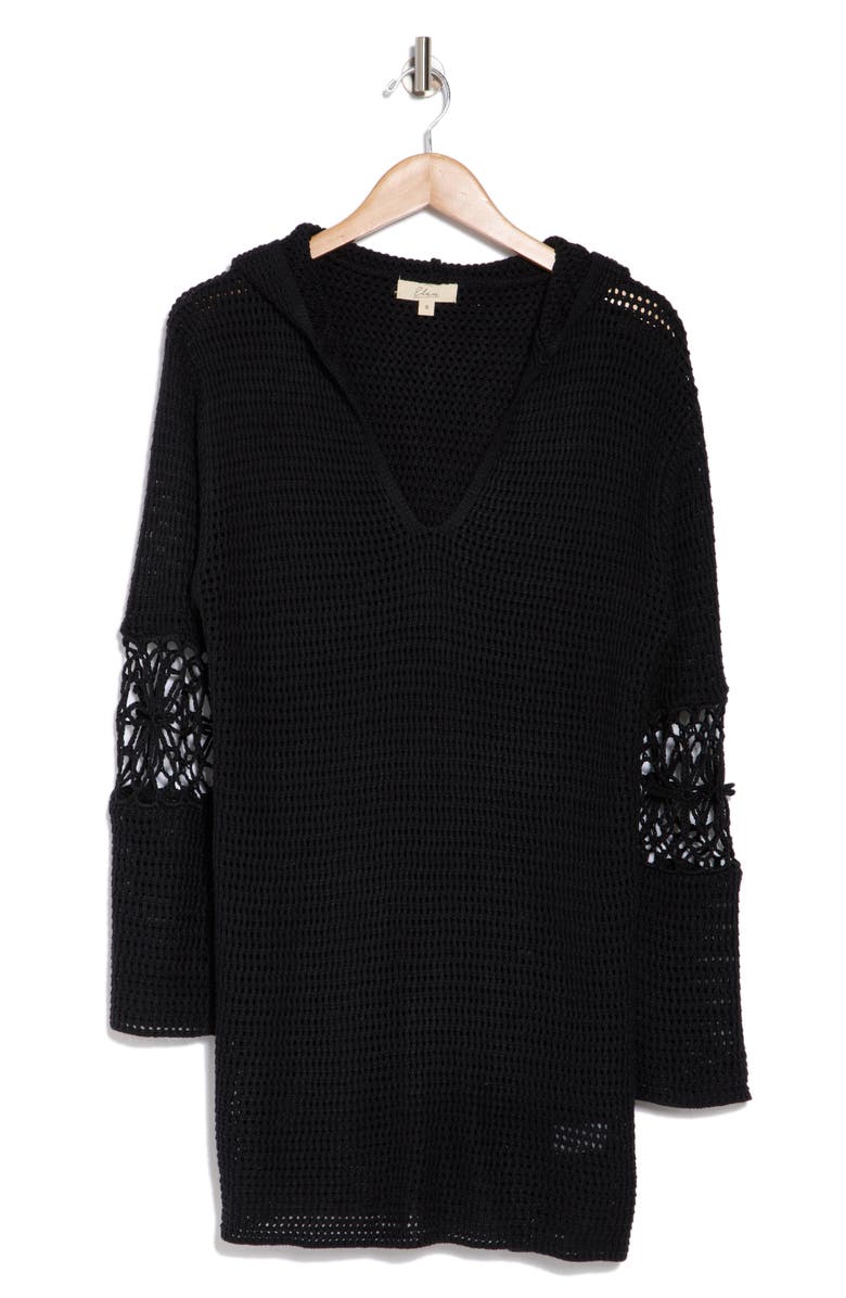 Elan Hooded Open Stitch Cover-Up Tunic, Alternate, color,