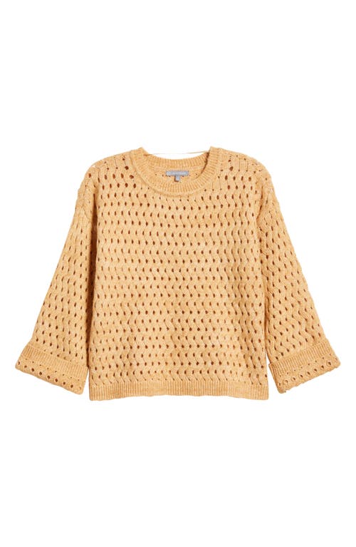 Wit & Wisdom Open Stitch Three-quarter Sleeve Crewneck Sweater In Heather Sahara Sand