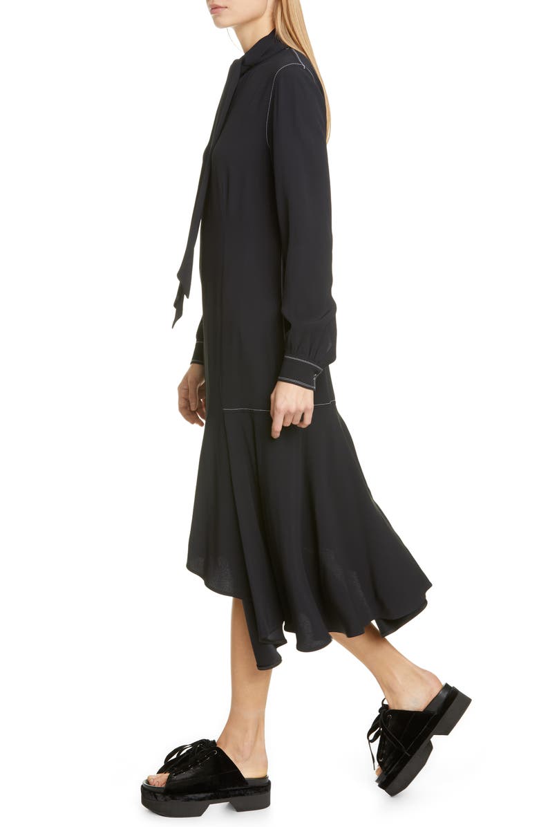 Marni Asymmetrical Long Sleeve Satin Crepe Midi Dress, Alternate, color, 