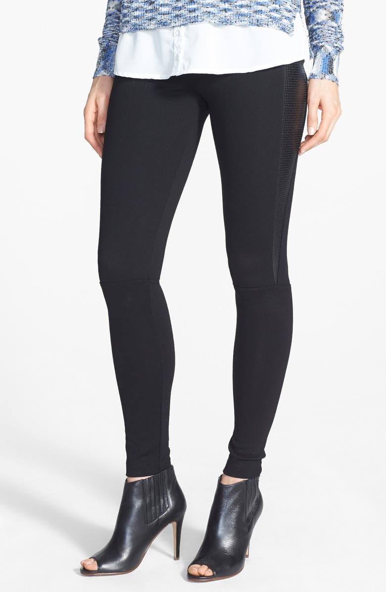 Lysse ́ Faux Leather Stripe Ponte Knit Control Top Leggings, Alternate, color, 