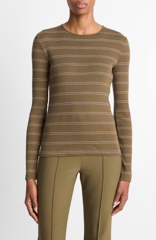 Vince Striped Crewneck Top In Brown