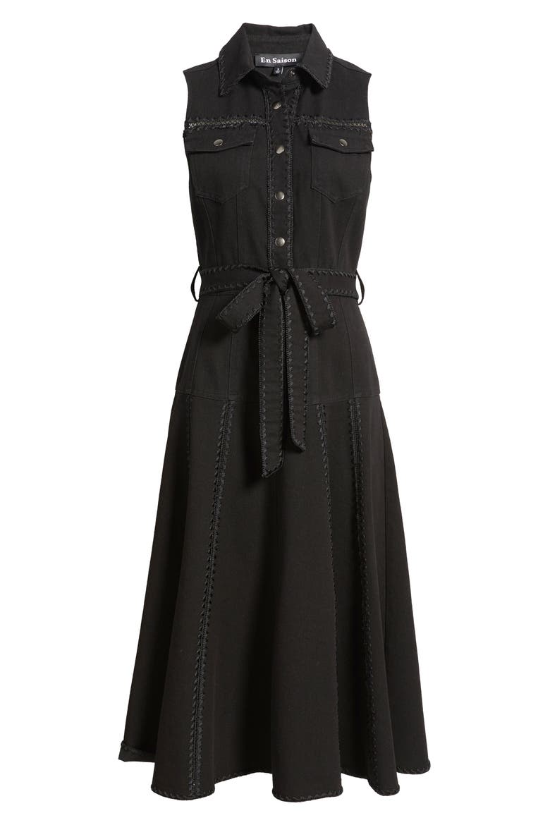Brixton Tie Waist Midi Shirtdress, Alternate, color, BLACK