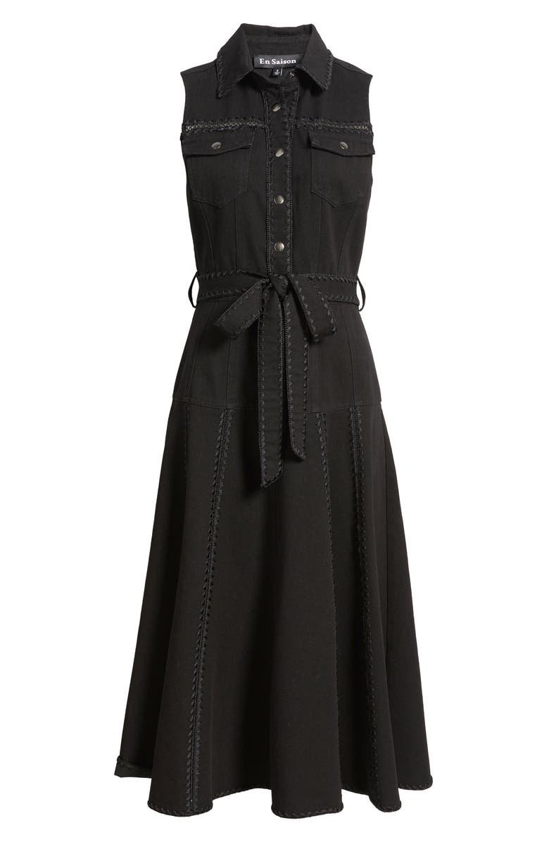 En Saison Brixton Tie Waist Midi Shirtdress, Alternate, color, Black