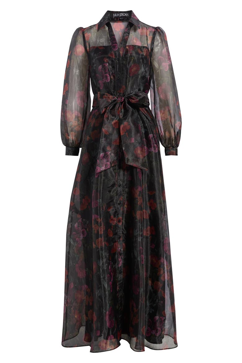 Floral Long Sleeve Organza Shirtdress, Alternate, color, BLACK MULTI