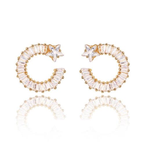 Hollywood Sensation Shooting Star Earrings With White Diamond Cubic Zirconia In Gold