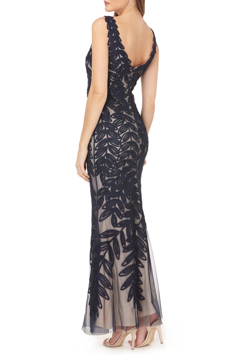Leaf Soutache Trumpet Gown, Alternate, color, NAVY/ NUDE