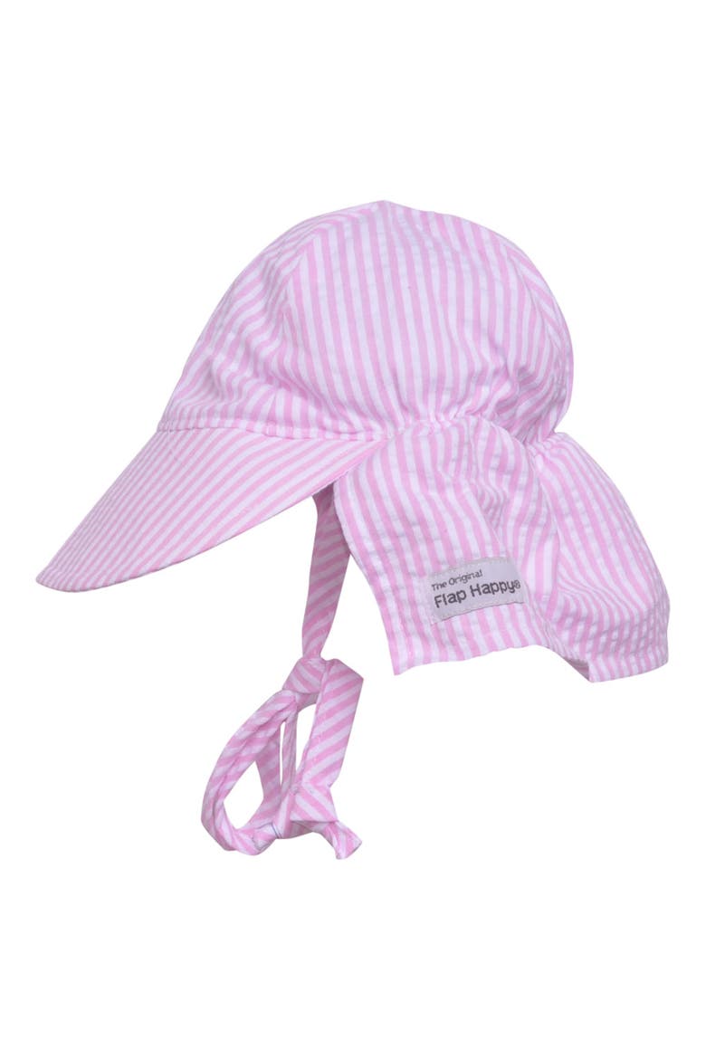 Baby/Toddler UPF 50+ Original Flap Hat - Full Coverage Sun protection Hat with Chin Ties, Main, color, Pink Stripe Seersucker