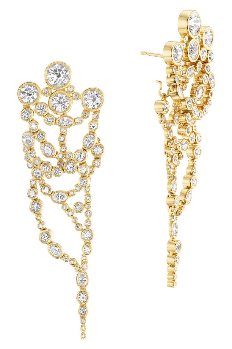 Metal Web Diamond Jacket Earrings, Main, color, YELLOW GOLD