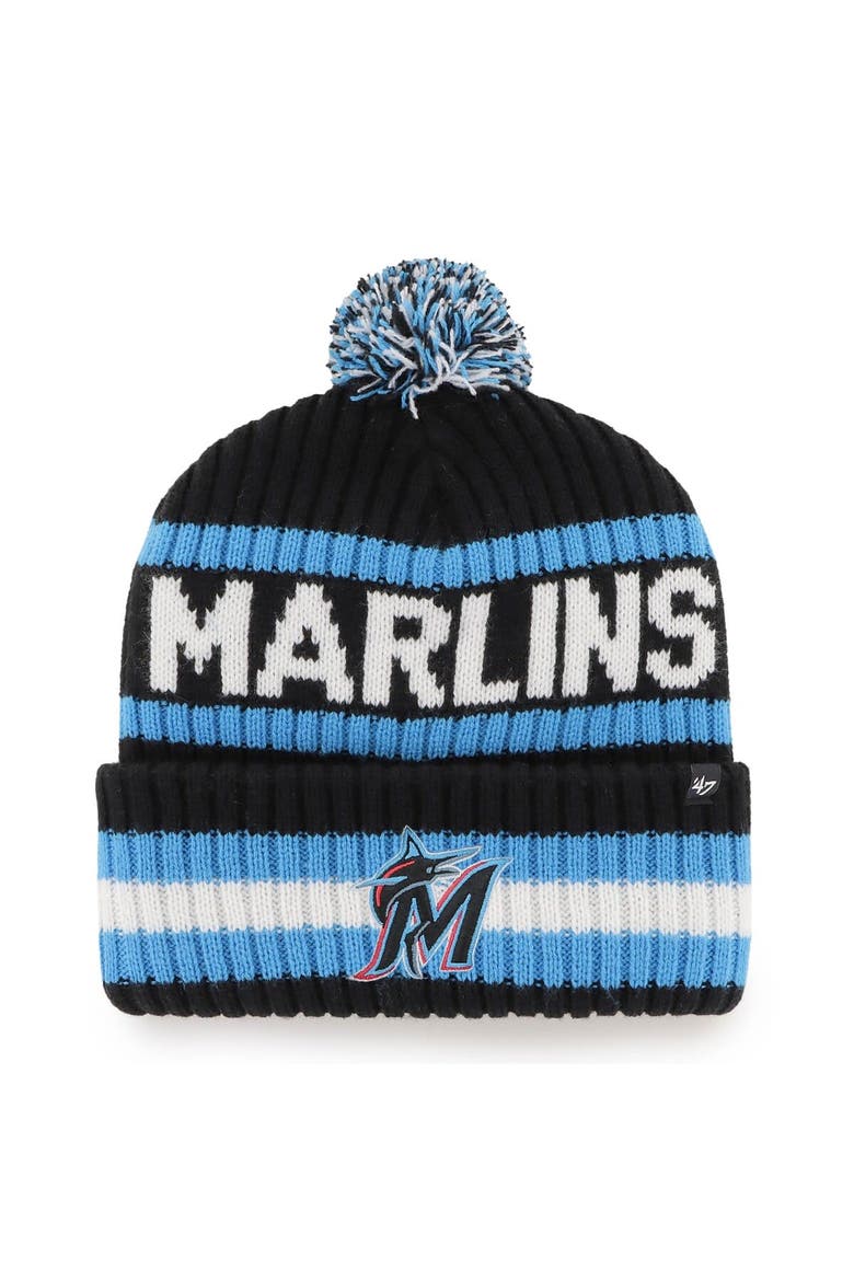 Men's '47 Black Miami Marlins Bering Cuffed Knit Hat with Pom, Main, color, Black