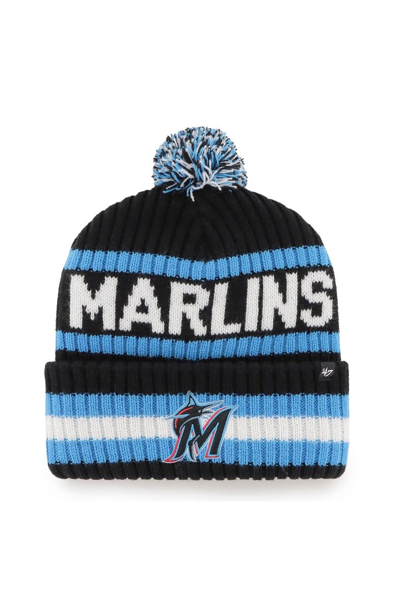'47 Men's '47 Black Miami Marlins Bering Cuffed Knit Hat with Pom, Main, color,