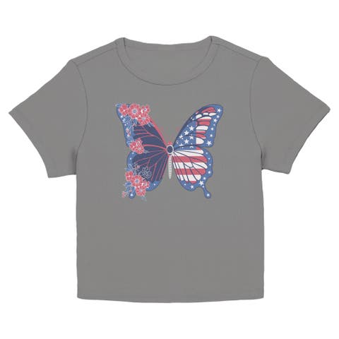 Junior's Flag Floral Butterfly Short Sleeve Baby T-Shirt