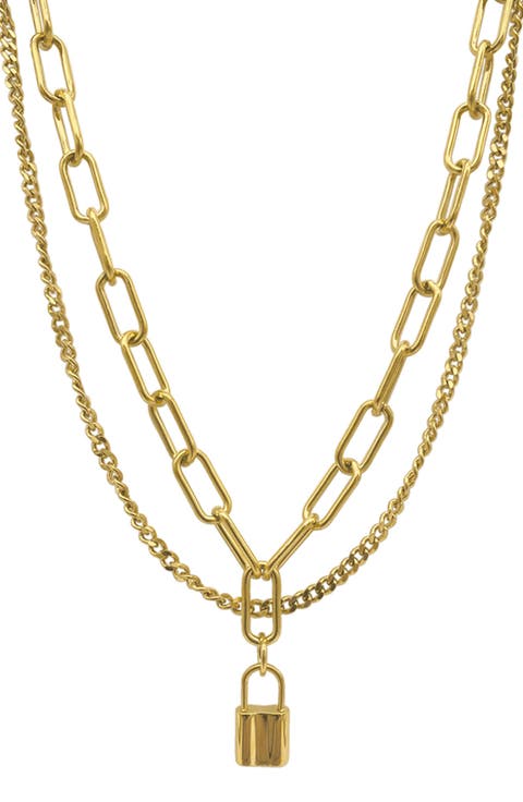 Water Resistant Padlock Pendant Layered Necklace