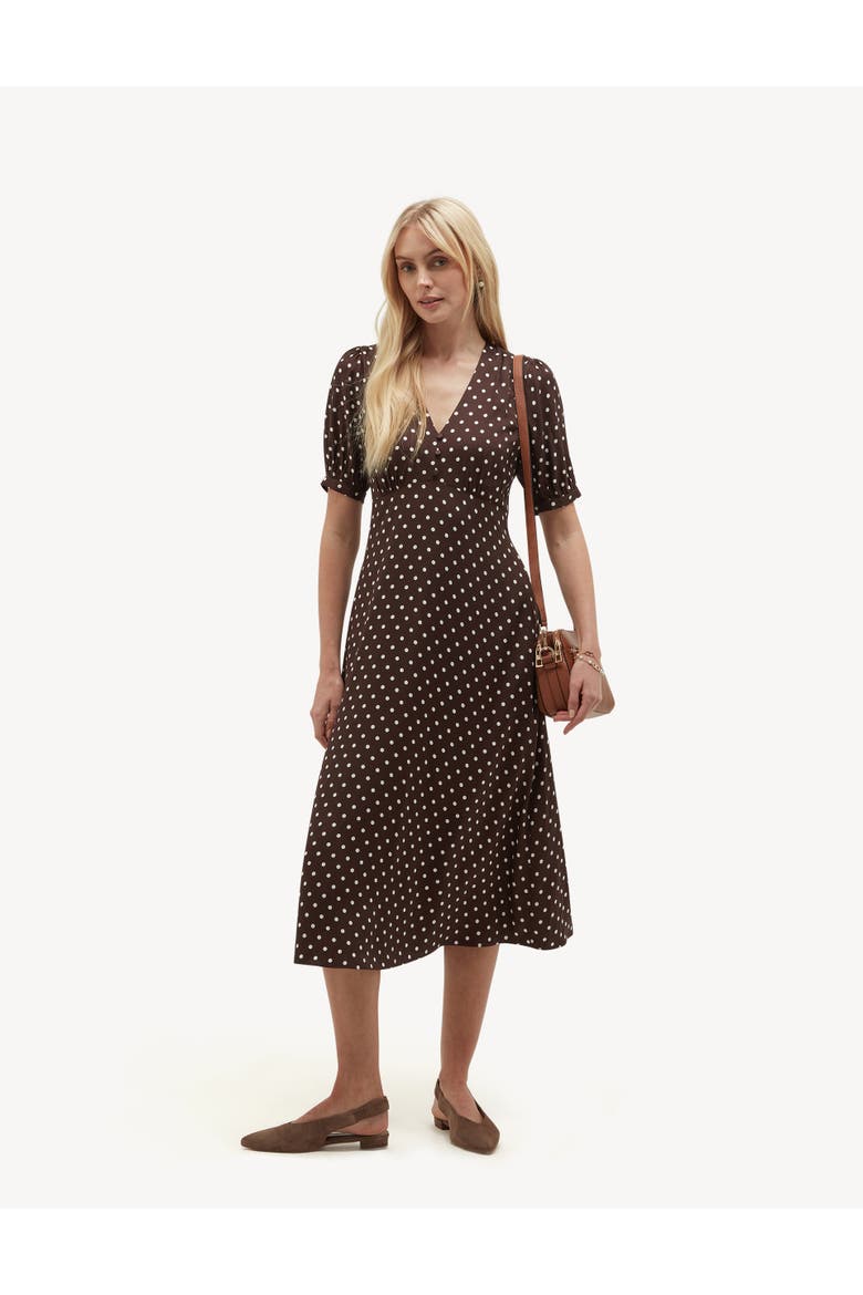 Freya Polka Dot Silk Midi Dress, Alternate, color, Brownivory