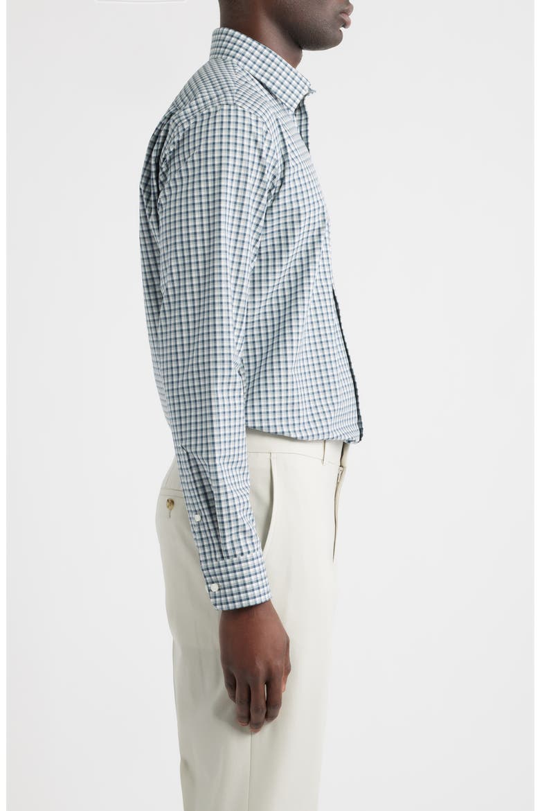 Ashborne Signature Trim Fit Cotton Check Dress Shirt, Alternate, color, TEAL ASHBORNE GINGHAM