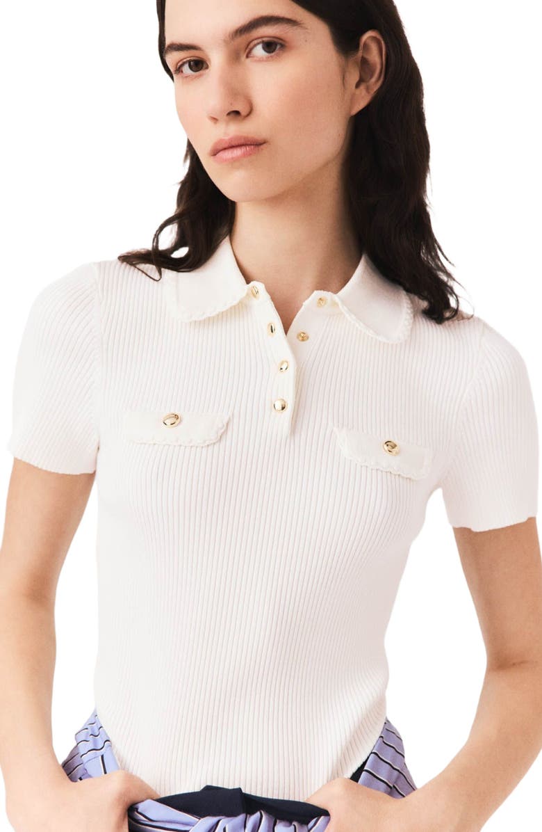 maje Short-sleeved polo with pockets, Alternate, color, Ecru