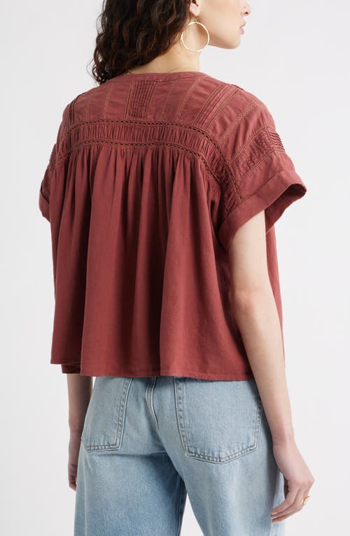 Treasure & Bond Pintuck Linen Blend Popover Top In Burgundy