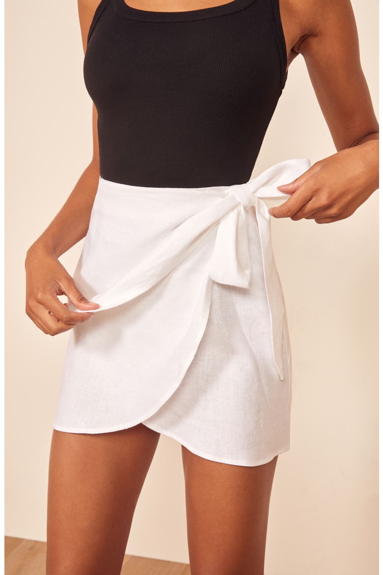 Sax Linen Wrap Miniskirt, Alternate, color, WHITE