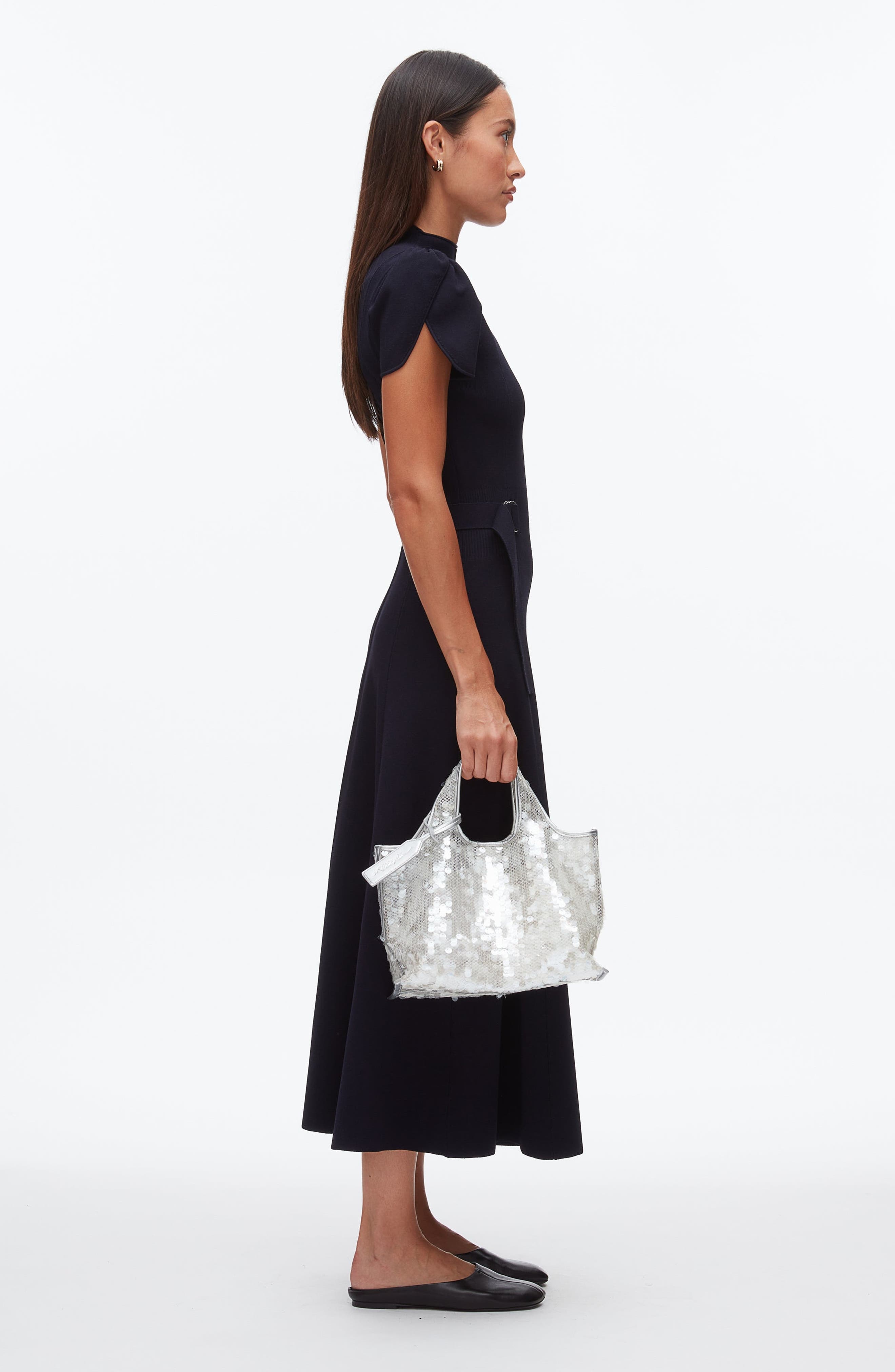 3.1 Phillip Lim Sequin Mini Market Tote, Alternate, color, Silver