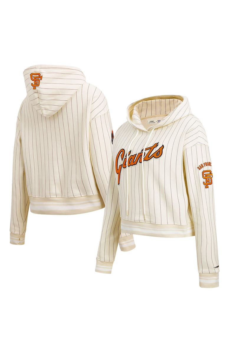 PRO STANDARD Women's Pro Standard Cream San Francisco Giants Pinstripe Retro Classic Cropped Pullover Hoodie, Main, color, 