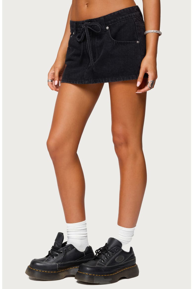 Ziggie Drawstring Denim Miniskirt, Alternate, color, BLACK
