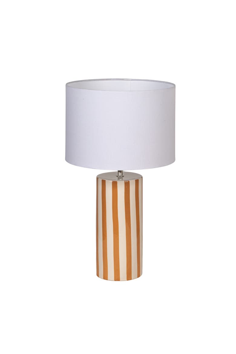 Glazed Cylinder Lamp with Stripes and Shade, Main, color, Brown