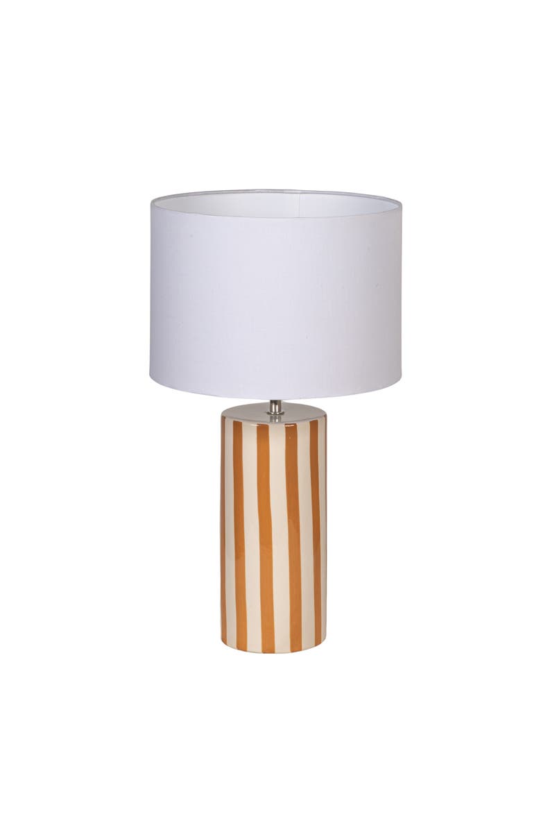 Olive Grove Glazed Cylinder Lamp with Stripes and Shade, Main, color, Brown