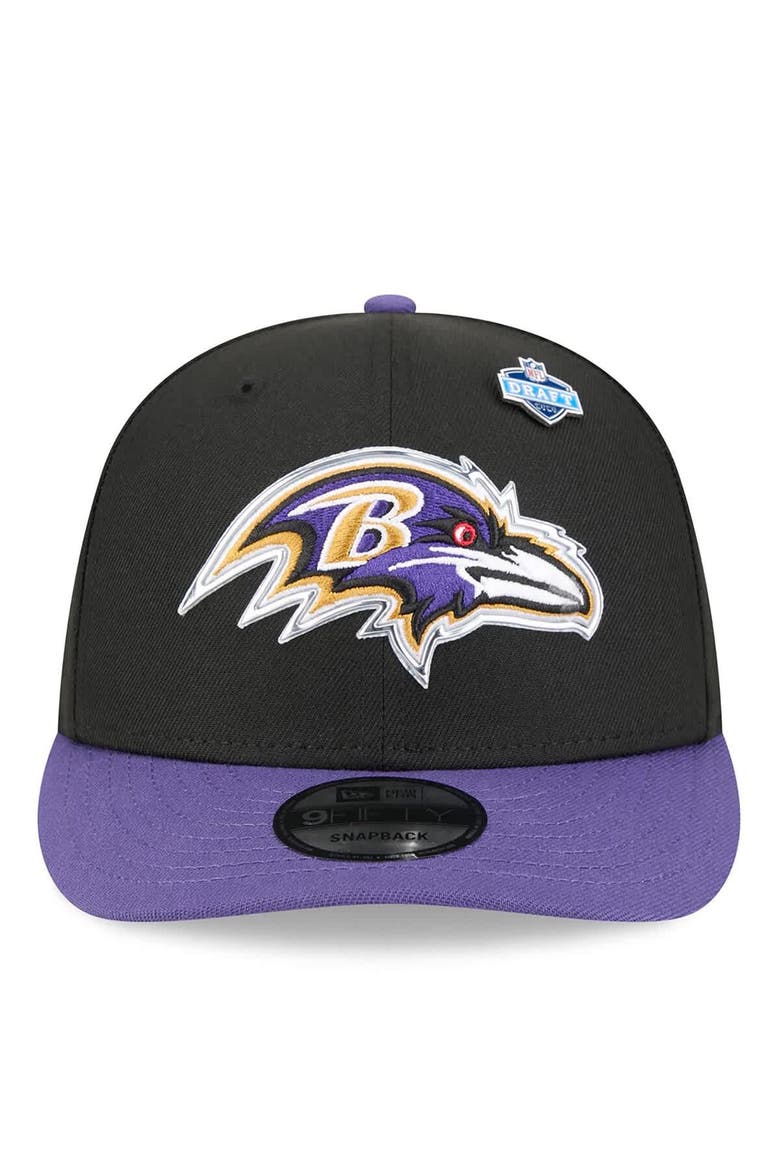 Men's New Era  Black/Purple Baltimore Ravens 2026 NFL Draft On Stage Pre-Curved 9FIFTY Snapback Hat, Alternate, color, Black